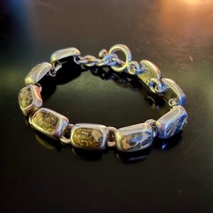 Silpada 925 Silver Leopard Jasper Stone Link Bracelet w/Toggle Clasp